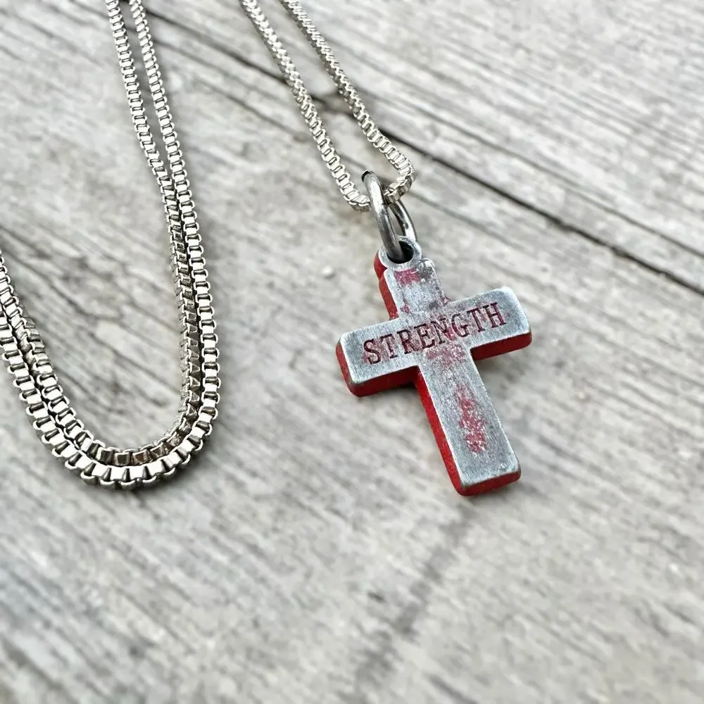 Grunge Cross Necklace Silver Tone Industrial Emo Goth Punk Distressed 18”